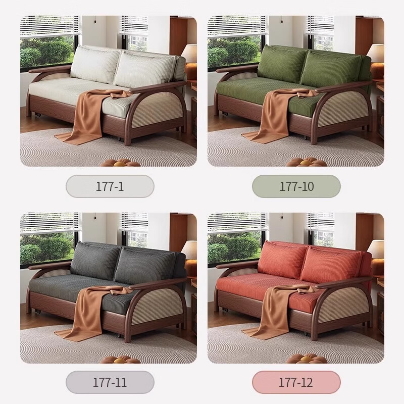 Isipa Solid Wood Folding Sofa Bed All-in-one Dual-Purpose 2025 New Small Apartment Living Room Multifunctional Lazy Sofa Retractable Bed 1.52m Spine Protective Coconut Brown Corduroy With Storage