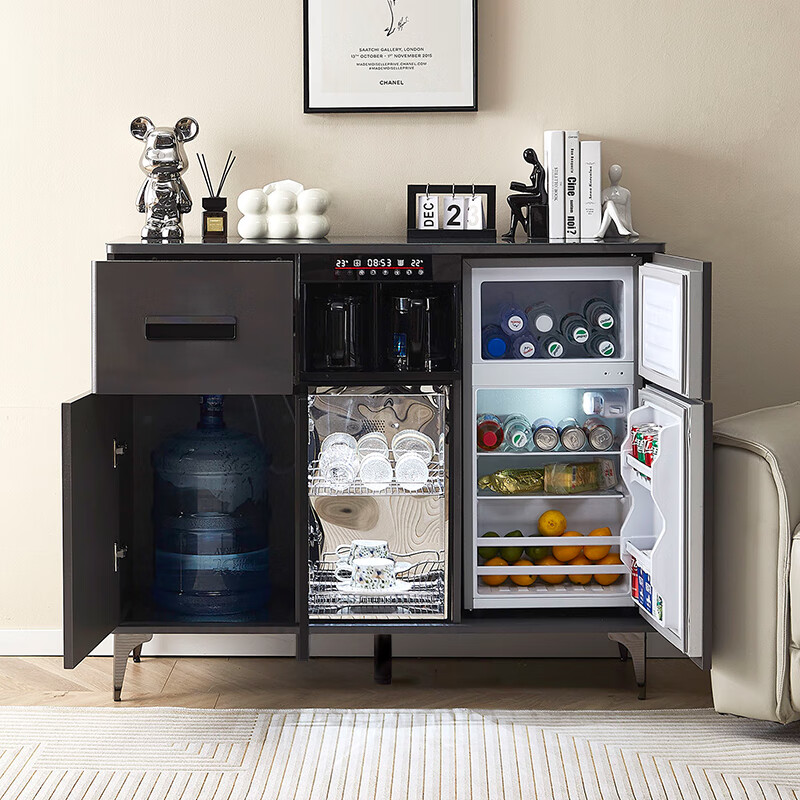 Tea bar machine cabinet integrated cabinet 2025 new multi-functional fully automatic smart tea cabinet with refrigerator refrigeration gray hot and cold type three doors with refrigerator refrigeration 1200*400*980