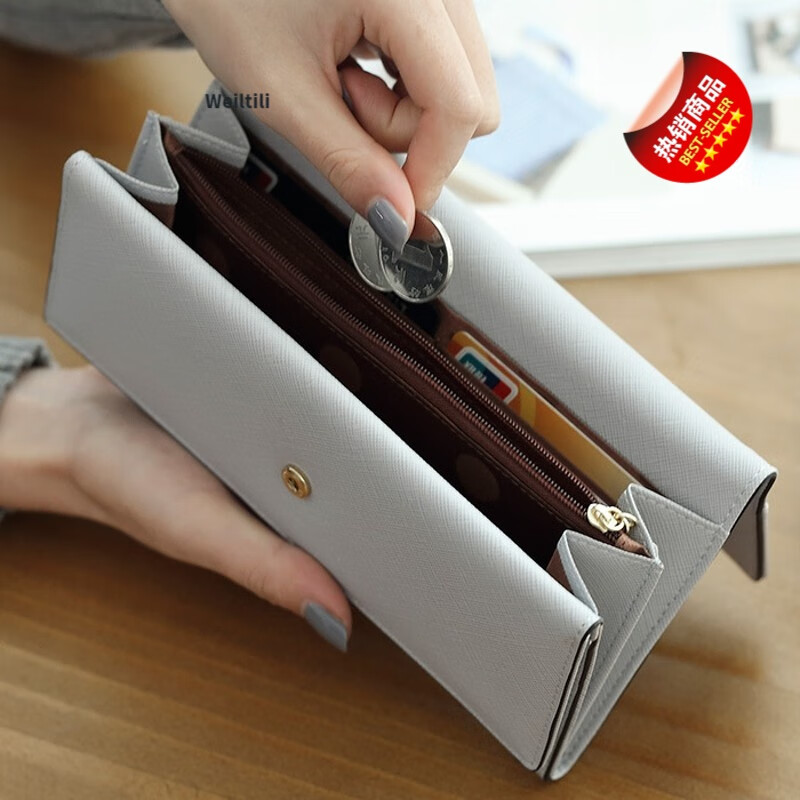 Weiltili 2024 new long women's wallet cross pattern three-fold large capacity multi-card slot multi-functional fashion student wallet pink