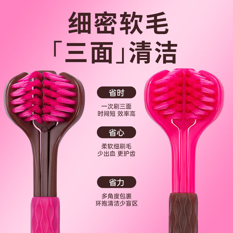 Berry Good Mood Bear Three-Sided Toothbrush Adult Soft-Bristled Toothbrush Special for Household Student Cleaning Bear Three-Sided Toothbrush 2 Count