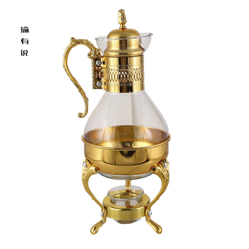 Yu Youshuo golden Middle Eastern style Arabic coffee pot 3-piece set hotel light luxury retro heatable glass coffee pot G1228 (gold)