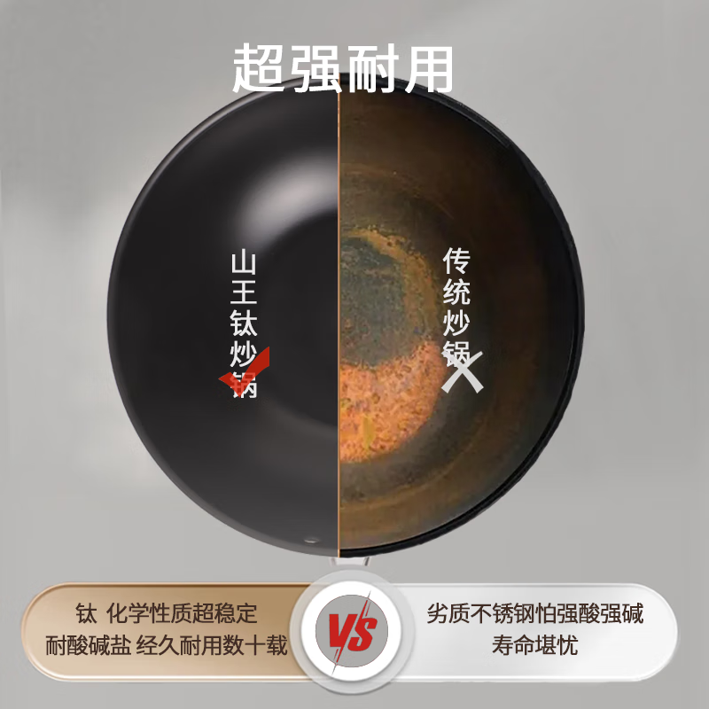 Sanno industrial wok uncoated titanium non-stick frying pan high temperature resistant wok gas stove induction cooker universal pan 32cm titanium wok - 32cm