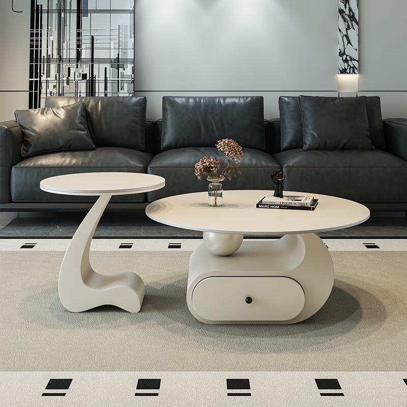 Seaworthy slate coffee table living room light luxury high-end 2025 new tea table tea table modern simple small apartment coffee table combination combination black frame white cabinet bright white slate 80+50