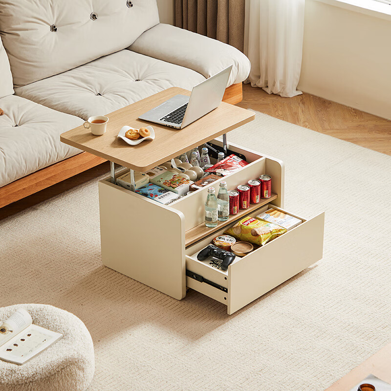 Lin's Home Liftable Mobile Coffee Table Living Room Home Small Apartment Cream Style Sofa Side Table UT3L-48 hours delivery