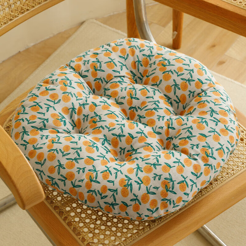 Cotton and linen futon cushion, thickened fabric, round tatami, bay window floor, meditation office chair cushion, meditation cushion, round shape - ethnic style red, about 45cm*45cm (comfortable and thickened version)