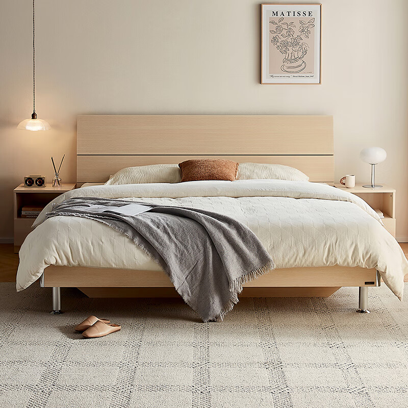 Quanyou Home Modern and simple double bed home master bedroom bed furniture 1.5m x 2m high bed panel bed
