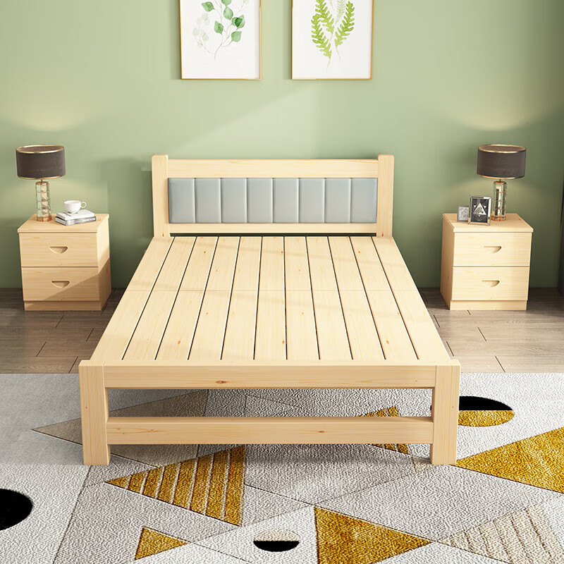 Folding bed solid wood single bed office lunch break bed home 1.2m hard wooden bed rental small bed installation-free folding bed - hollow bedside 120cm wide * 196cm long