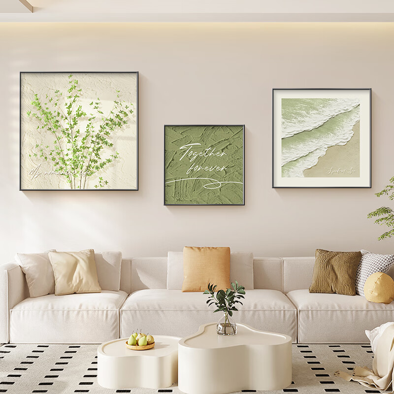 Long time no see, living room decoration painting, Nordic style sofa background wall, triple mural, small fresh restaurant hanging painting