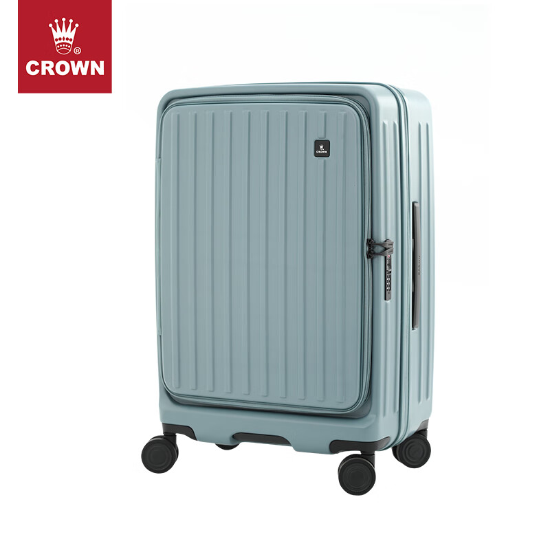 CROWN front-opening zipper suitcase, stylish travel lightweight extension trolley case 5065 sapphire color zipper 25 inches, checked luggage required