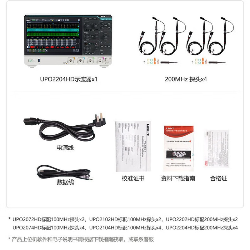 Uni-T oscilloscope flat-panel touch screen automotive/rail protocol analysis power analysis high resolution sampling rate 2.5G UPO2104HD four channels/100MHz