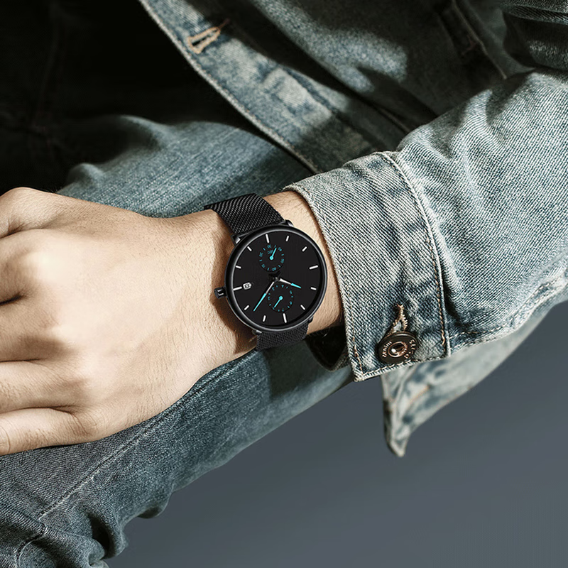 Xiaomi Buyi Watch Male Student Simple Waterproof Junior High School Students High School Teenage Men Business Mechanical Style Men's Watch Exam Available Black Mesh with Black Silver Needle Business Mechanical + Simple Waterproof
