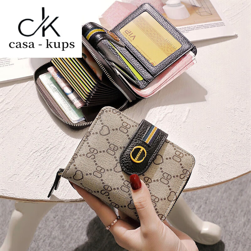 Casa-kupsCK small wallet women's short card holder all-in-one bag women's 2025 new wallet Valentine's Day multi-card slot black 17 card slots