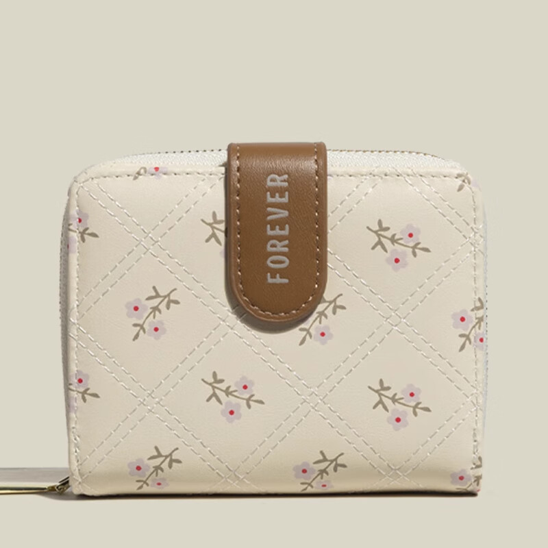 Guiqi ladies printed short wallet multi-card slot zipper bag floral coin purse large capacity card holder all in one multifunctional printed wallet beige