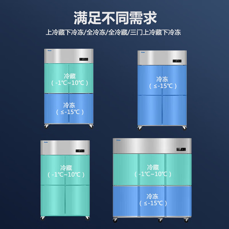 Haier Freezer Commercial Four-Door Refrigerator Six-Door Kitchen Cabinet Vertical Pork and Mutton Freezer Quick Freezer Stainless Steel Refrigerator Vegetable and Fruit Fresh Freezer 1020L Four Doors Dual Temperature Top Freezer and Bottom Freezer Copper Tube Refrigeration