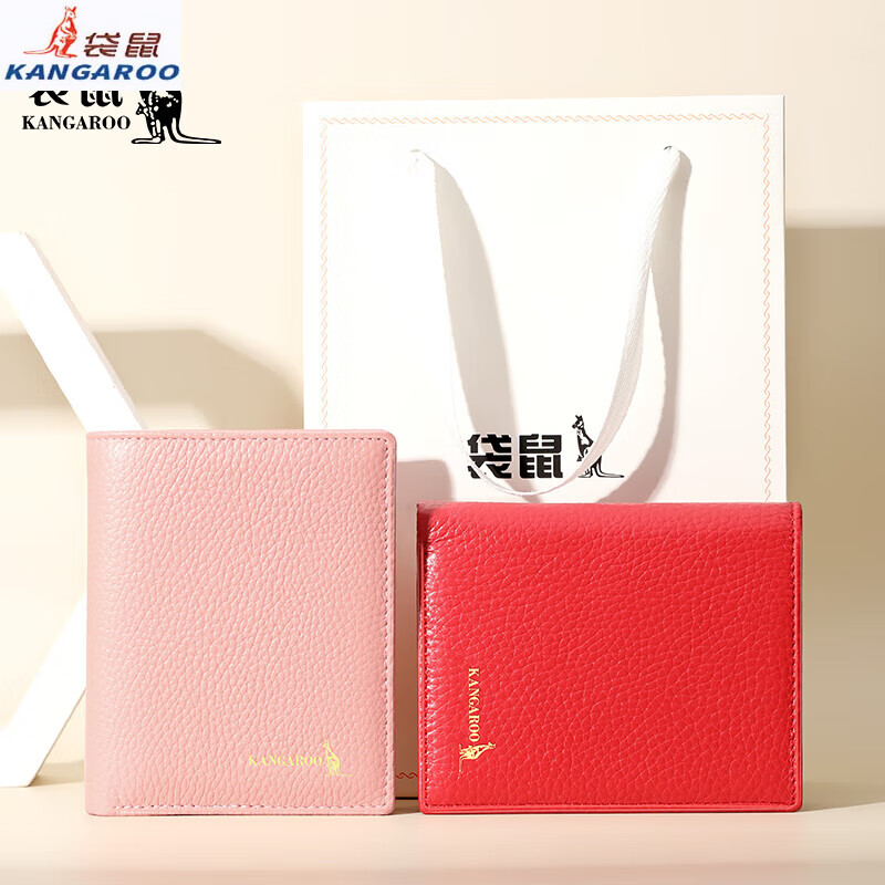 Kangaroo Wallet Women's Card Holder Driver's License Compact Bank Card Case ID Card Holder Large Capacity Cowhide Multi-Card Slot Bag Pink