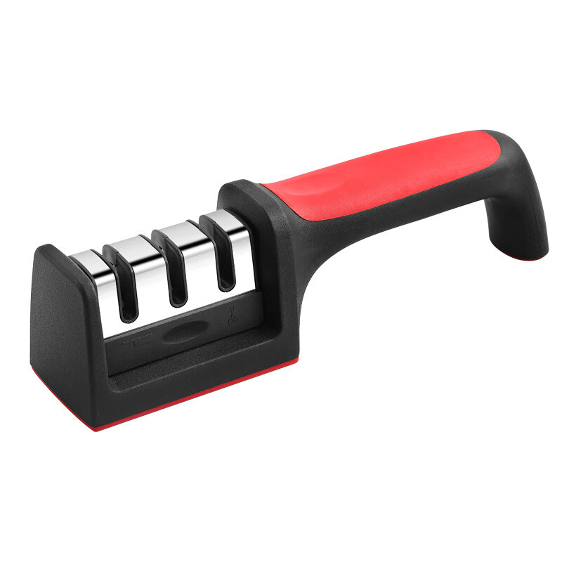 The household quick knife sharpener is easy to use and can be hung with a tail hook. It is a three-stage knife sharpener, a multi-function handheld tool for sharpening and shearing.