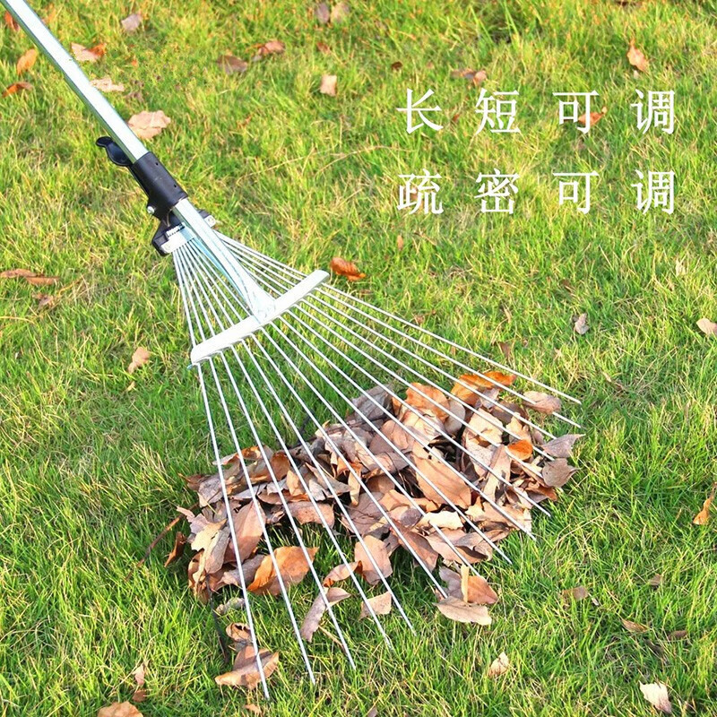 Mandelai rake grass rake garden stainless steel 15-tooth rake retractable rake farm tool rake tool rake grass rake