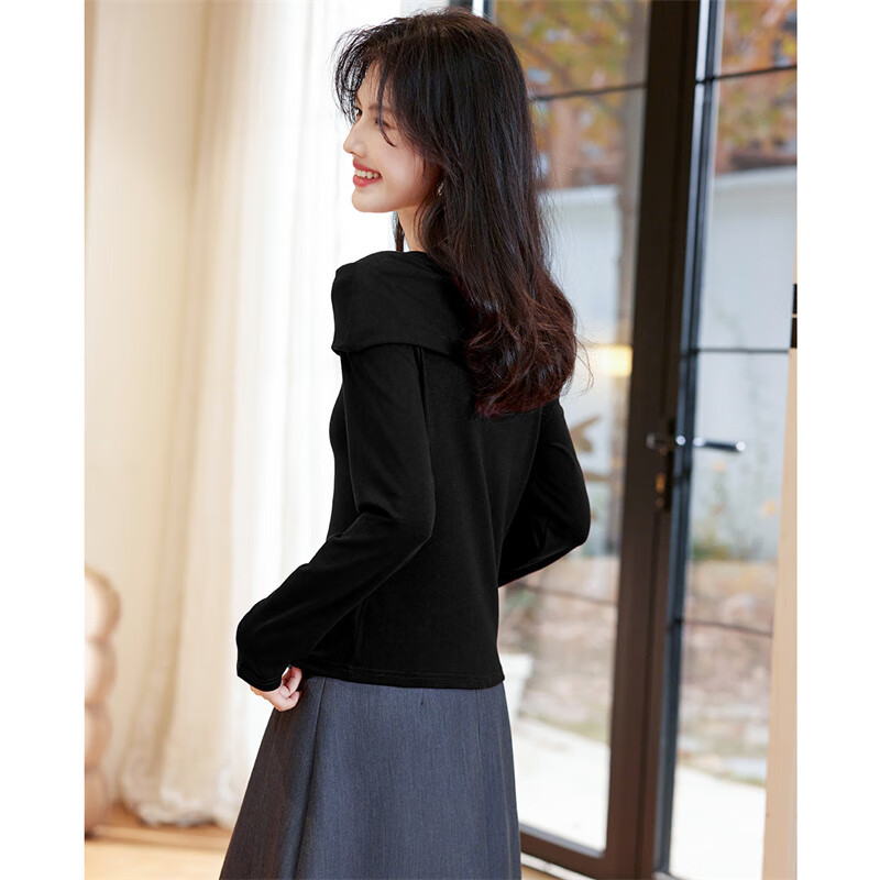 Shangjing bottoming shirt for women 25th autumn new women's French elegant lady one-shoulder temperament versatile simple top for women