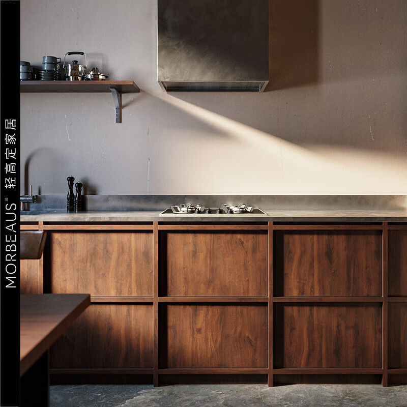 Wen Yijia Wabi-sabi retro skeleton line antique style whole house slate solid wood Chengdu cabinet kitchen overall F4 star double facing 1 meter