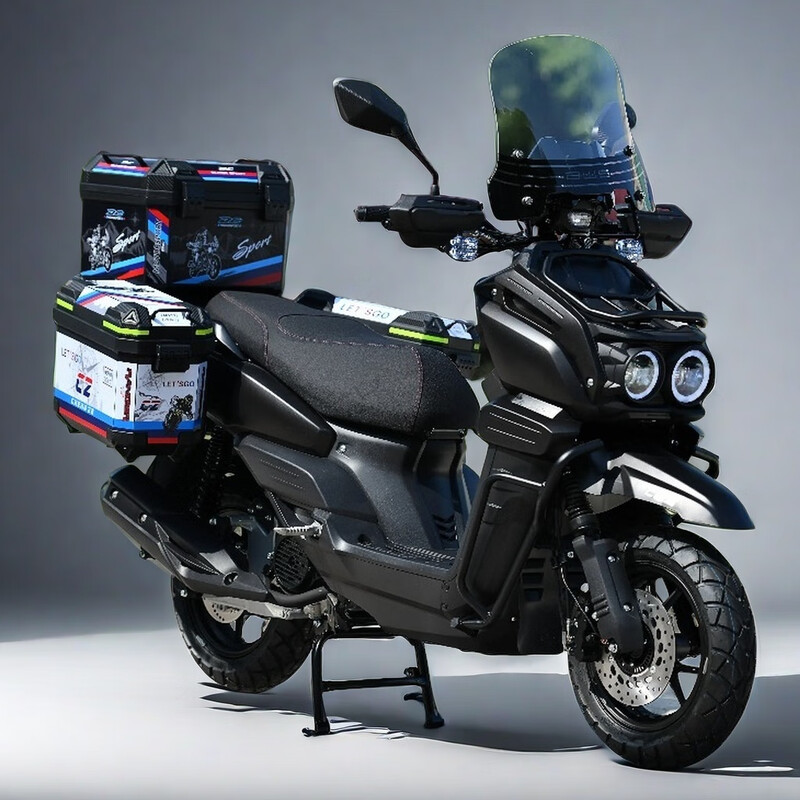 Jilang Tank Scooter National IV EFI 150 Off-Road Scooter Men's and Women's Fuel Vehicle Can Be Licensed Black (Handa Machine) Three Boxes + High Windshield + Guard Bar