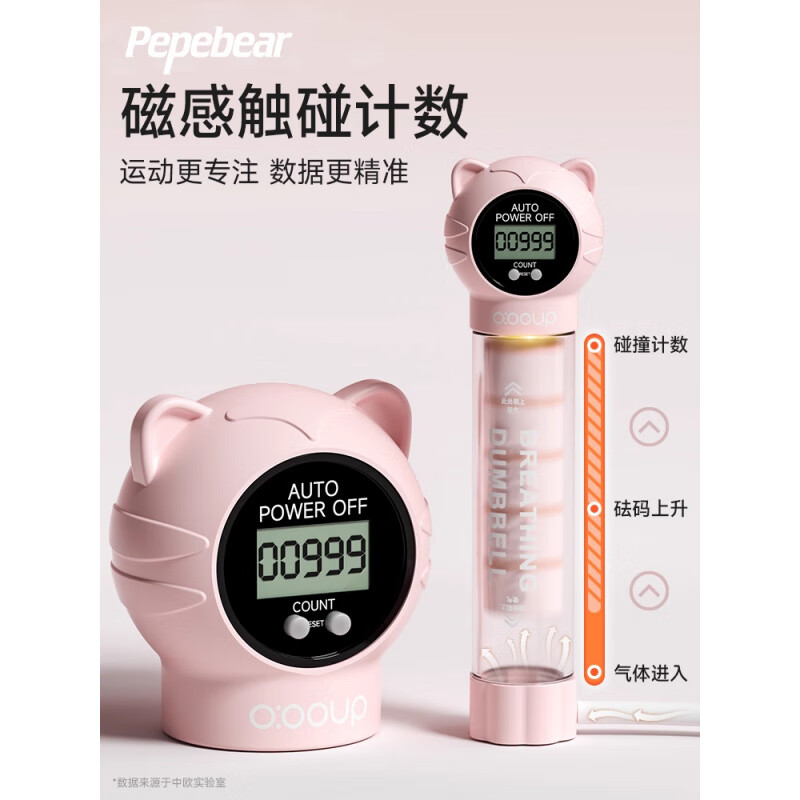 Jingyouyu Breathing Dumbbell Abdominal Breathing Trainer Adjustable Weight-Bearing Air Training Exercise Lung Capacity Unisex Upgraded Intelligent Counting丨Record Metamorphosis Breathing Dumbbell-Pink