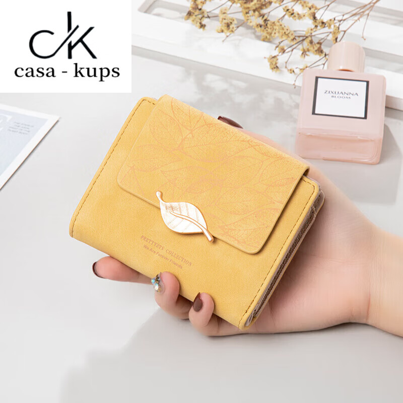 Casa-kupsCK genuine leather wallet women's short 2025 new retro frosted leather niche design coin purse card holder all in one compact blue