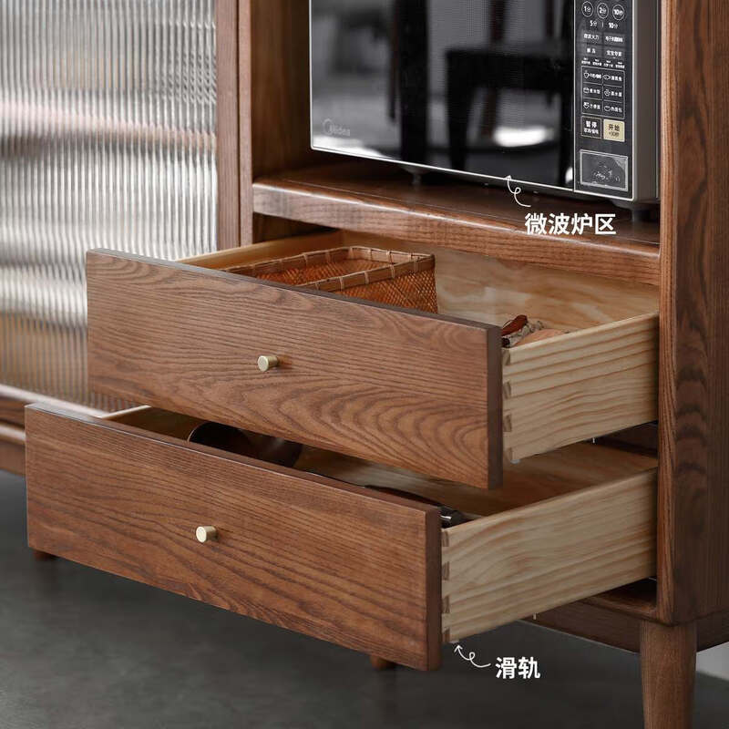 Genji Wood Language solid wood sideboard ash walnut one-piece high cabinet storage cabinet household 1.5m rock panel cabinet + guide rail