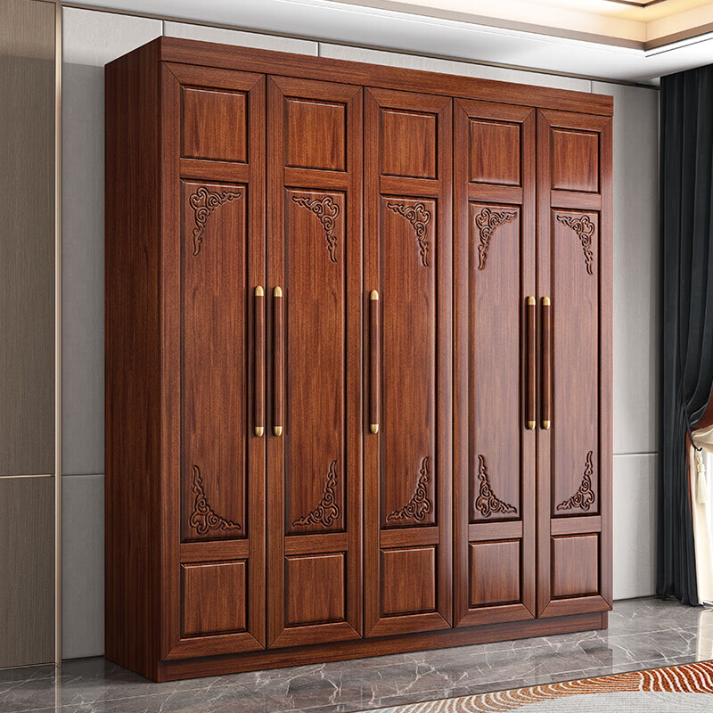 Nanyi Wardrobe Chinese Carved Wardrobe Golden Rosewood Antique Bedroom Storage Cabinet Side Cabinet Top Cabinet Home Wardrobe Z8625 Six-Door Wardrobe Golden Rosewood