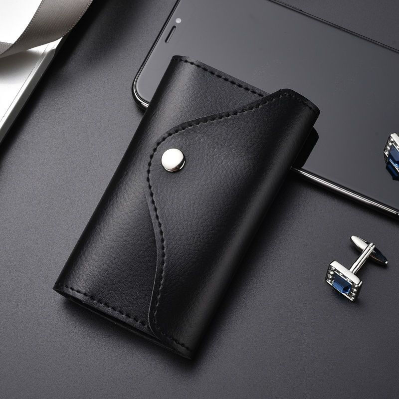 Cute cowhide key bag for men, large-capacity, multi-functional, universal car key chain, women's waist hanging, compact home key bag, buckle-free version - black, 6 key positions