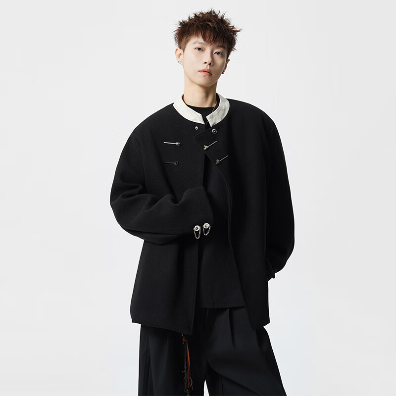 Homlean new Chinese style stand collar jacket men's autumn and winter high-end suit jacket tunic engagement dress HXF51 black L