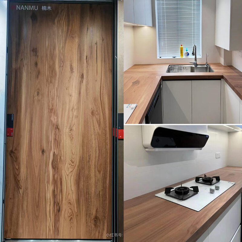 Oluoxun Salin same color nanmu imitation wood grain slate kitchen countertop customized cabinets bar stove dining side customized Tiancheng Jinqiang nanmu (12 thick) price per linear meter