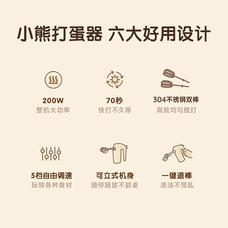 Bear egg beater household electric egg beater with base mini cream whipper baking handheld 304 stainless steel automatic egg beater mixer frother DDQ-J02L1