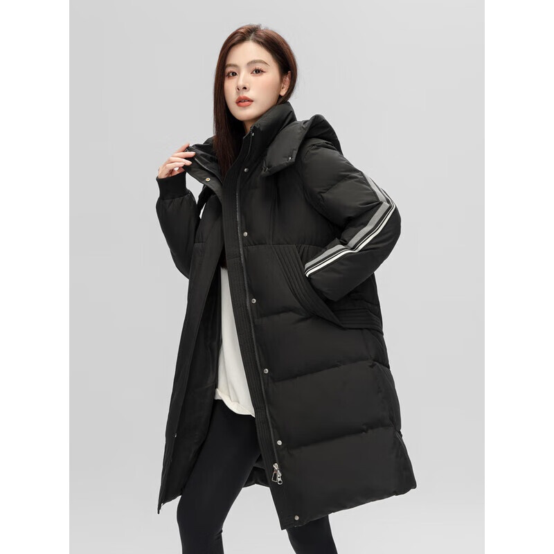 Flying in the Snow Down Jacket Women's Mid-Length 2025 New Fashion Thickened Hooded Warm Winter Casual Jacket Black M
