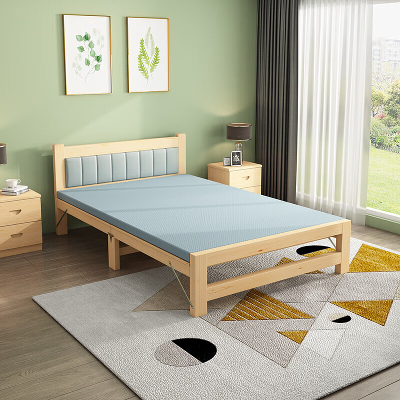 Folding bed solid wood single bed office lunch break bed home 1.2m hard wooden bed rental small bed installation-free folding bed - hollow bedside 120cm wide * 196cm long