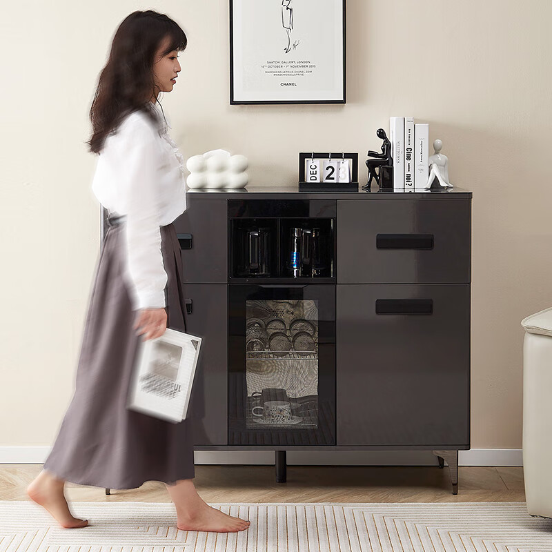 Tea bar machine cabinet integrated cabinet 2025 new multi-functional fully automatic smart tea cabinet with refrigerator refrigeration gray hot and cold type three doors with refrigerator refrigeration 1200*400*980