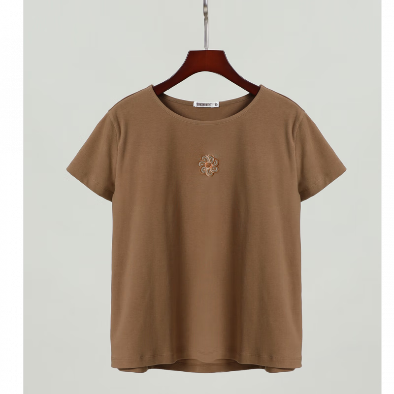 Oein Bamboo Forest Stone House Women's 25 New Style 205221371 Casual Short Sleeve Bottoming Shirt Round Neck Comfortable Slim T-shirt Summer Light Gray S Shipped within 15 days