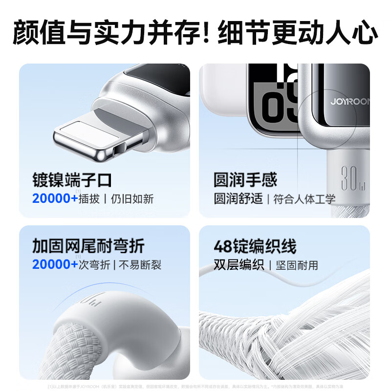 Jiletang Intelligent Breathing Light丨Automatically shut off when full. Data cable 100W fast charging cable. Automatic power off. Charging cable suitable for lightning Apple 17/16/15/Huawei Type-C. Brilliant Silver White 100W safe fast charging dual C line 1.2m. Intelligent Breathing Light Temperature Control丨Automatically power off when full.丨Safe and fast charging