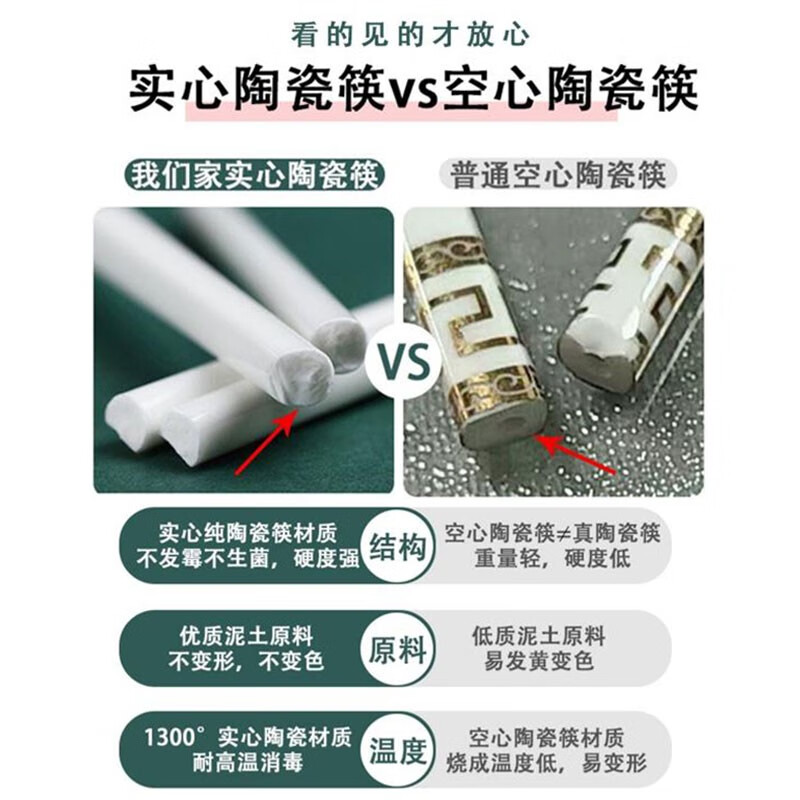 Jingdezhen genuine ceramic chopsticks 2025 new household high-end Chinese bone china antibacterial, anti-slip, anti-mildew and high temperature resistant Jin Ruyi ceramic chopsticks 10 pairs