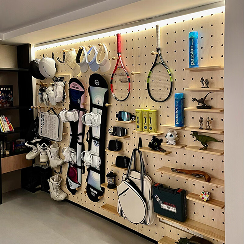 Wooden grid hole board storage rack entry entrance display rack wooden desktop wall desk storage wall hanging board storage rack combination package 40x60 (wood grain color)