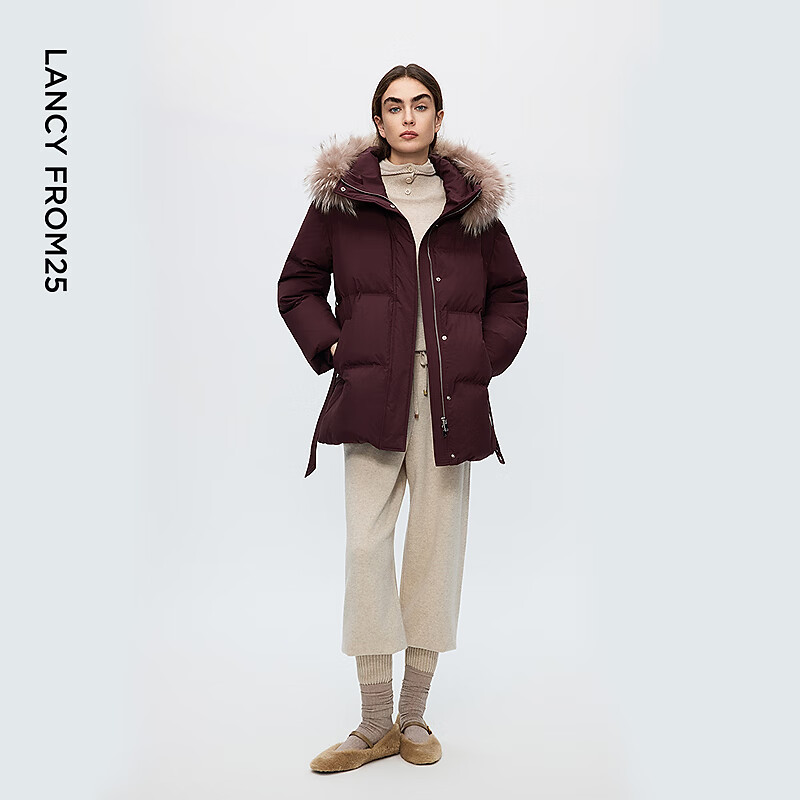 Langzi Holdobagi Goose Down Down Jacket Fur Collar Fashionable Commuting All-Match Jacket Ankola Red M