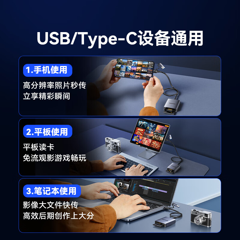 Shanze USB/Type-C multi-function all-in-one card reader CF/MS/SD/TF four-card reader suitable for camera driving recorder monitoring memory card mobile phone storage card CRS04B