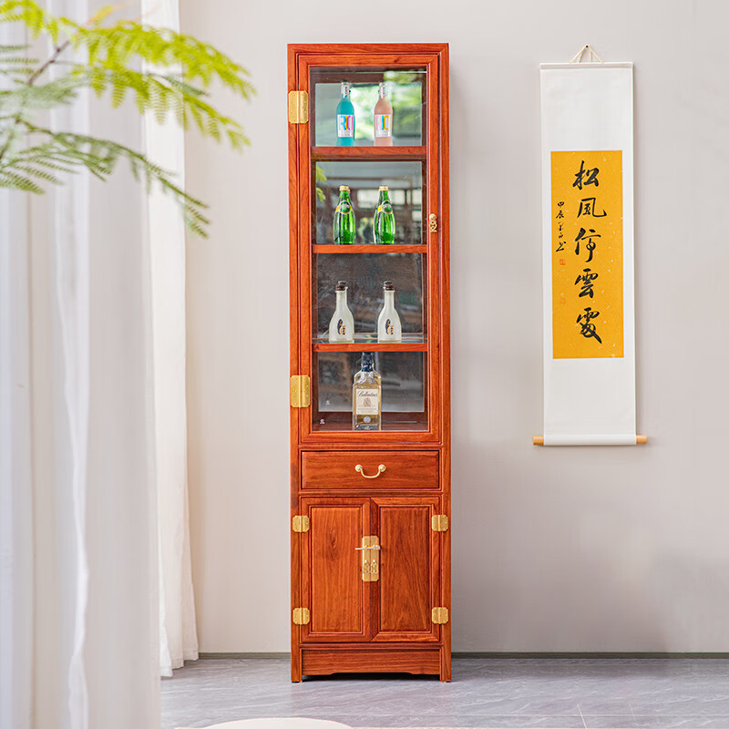 Sanjiang Mingju mahogany furniture African rosewood (scientific name: Hedgehog rosewood) wine cabinet solid wood new Chinese style living room wine cabinet display cabinet corner cabinet narrow gap storage storage cabinet O single length 50 width 40 floors high 28 total height 198CM
