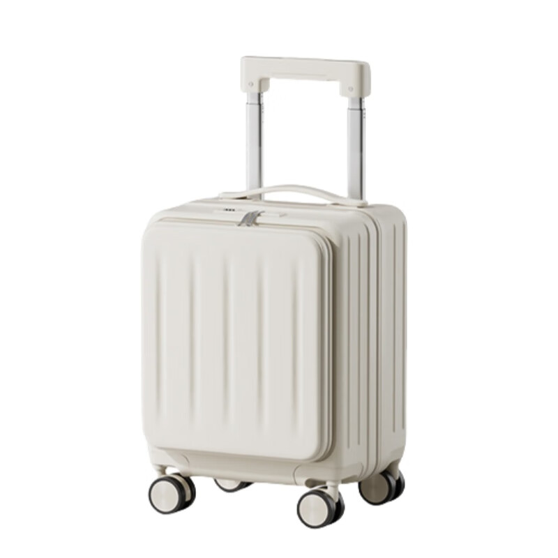 Kangaroo (KANGAROO) 14-inch suitcase can get on the plane, front opening boarding case, small lightweight portable trolley case, low-cost airline business trip suitcase, ivory white - front opening computer compartment - USB charging interface 14 inches, free of charge for airlines