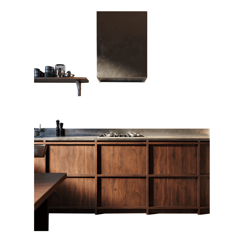 Wen Yijia Wabi-sabi retro skeleton line antique style whole house slate solid wood Chengdu cabinet kitchen overall F4 star double facing 1 meter