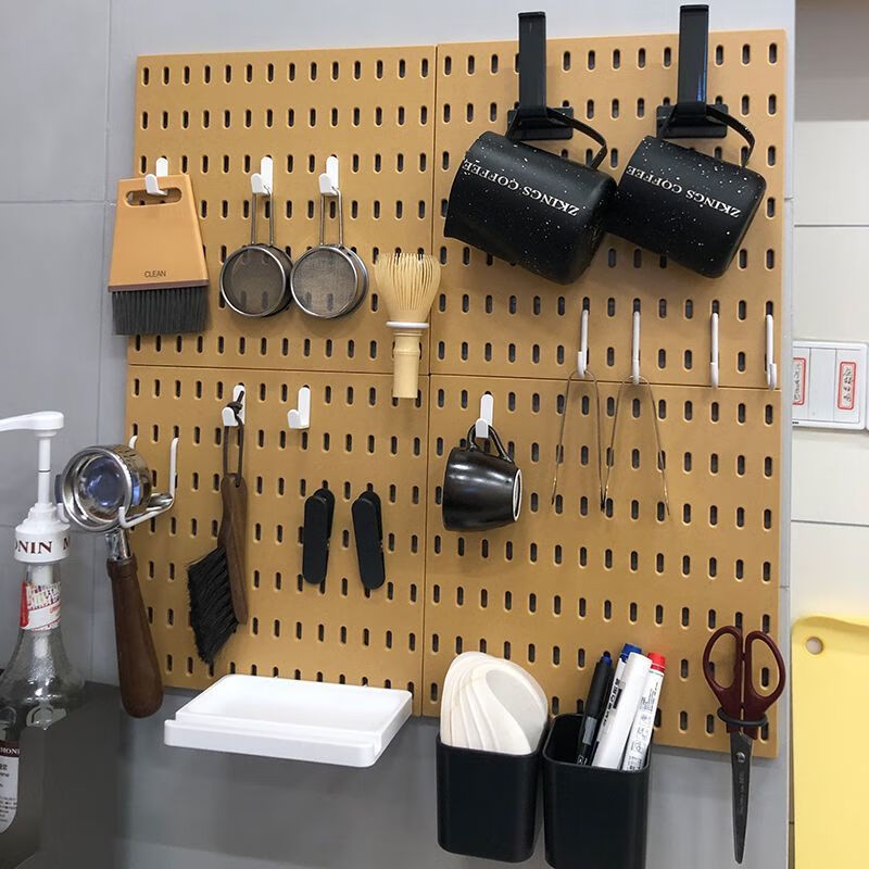 Vinoa universal color perforated board black accessories punch-free clip gaming room perforated board hook storage box basket black C hook if you want white please leave a message