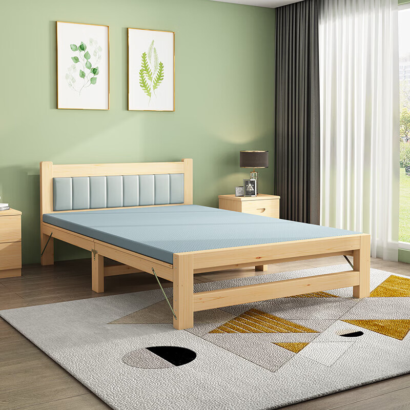 Folding bed solid wood single bed office lunch break bed home 1.2m hard wooden bed rental small bed installation-free folding bed - hollow bedside 120cm wide * 196cm long