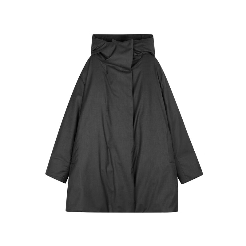 LESS 2024 winter new hooded loose mid-length down jacket 2O0C12740 023 iron gray M