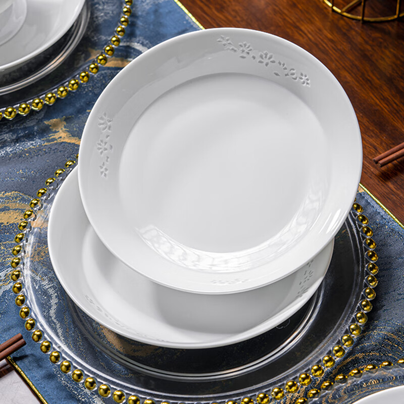 Fuyu ceramics Jingdezhen tableware pure white Chinese exquisite plate home moving gift Magnolia soup plate 6 pieces