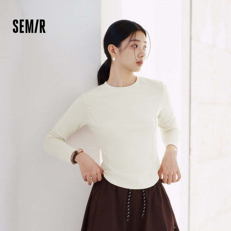 Semir long-sleeved T-shirt women's winter fishbone split top shoulder slim solid color 2025 slim and soft 10A725101001
