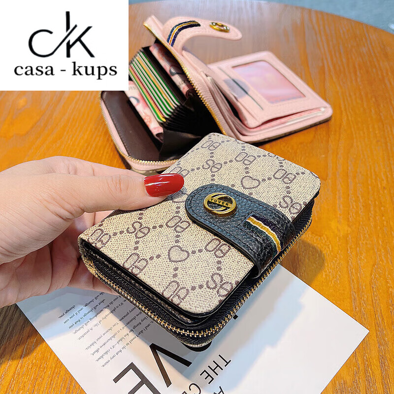 Casa-kupsCK small wallet women's short card holder all-in-one bag women's 2025 new wallet Valentine's Day multi-card slot black 17 card slots